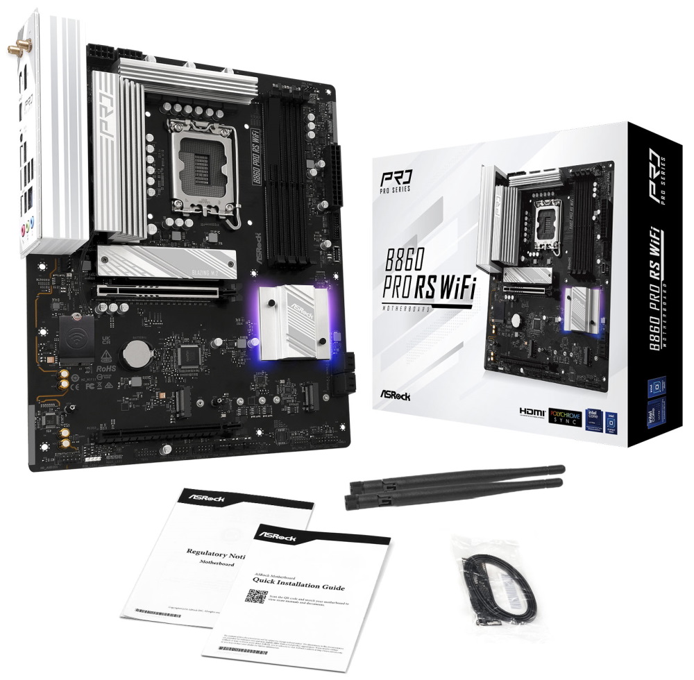 ASRock B860 Pro RS WiFi / Intel B860 / LGA1851 / 4x DDR5 / 3x M.2 / HDMI / DP / USB-C / WiFi / ATX